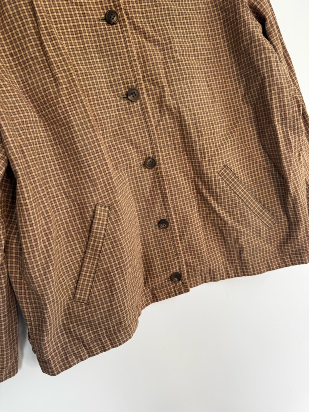 Vintage Jones New York Brown Linen Cotton Blend Windowpane Button-Front Jacket - Picture 2 of 6